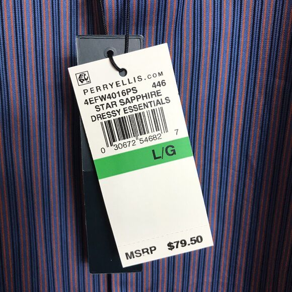 Perry Ellis Dressy Essentials Mens Large Long Sleeve Blue Striped Shirt $79.50 - Picture 4 of 5